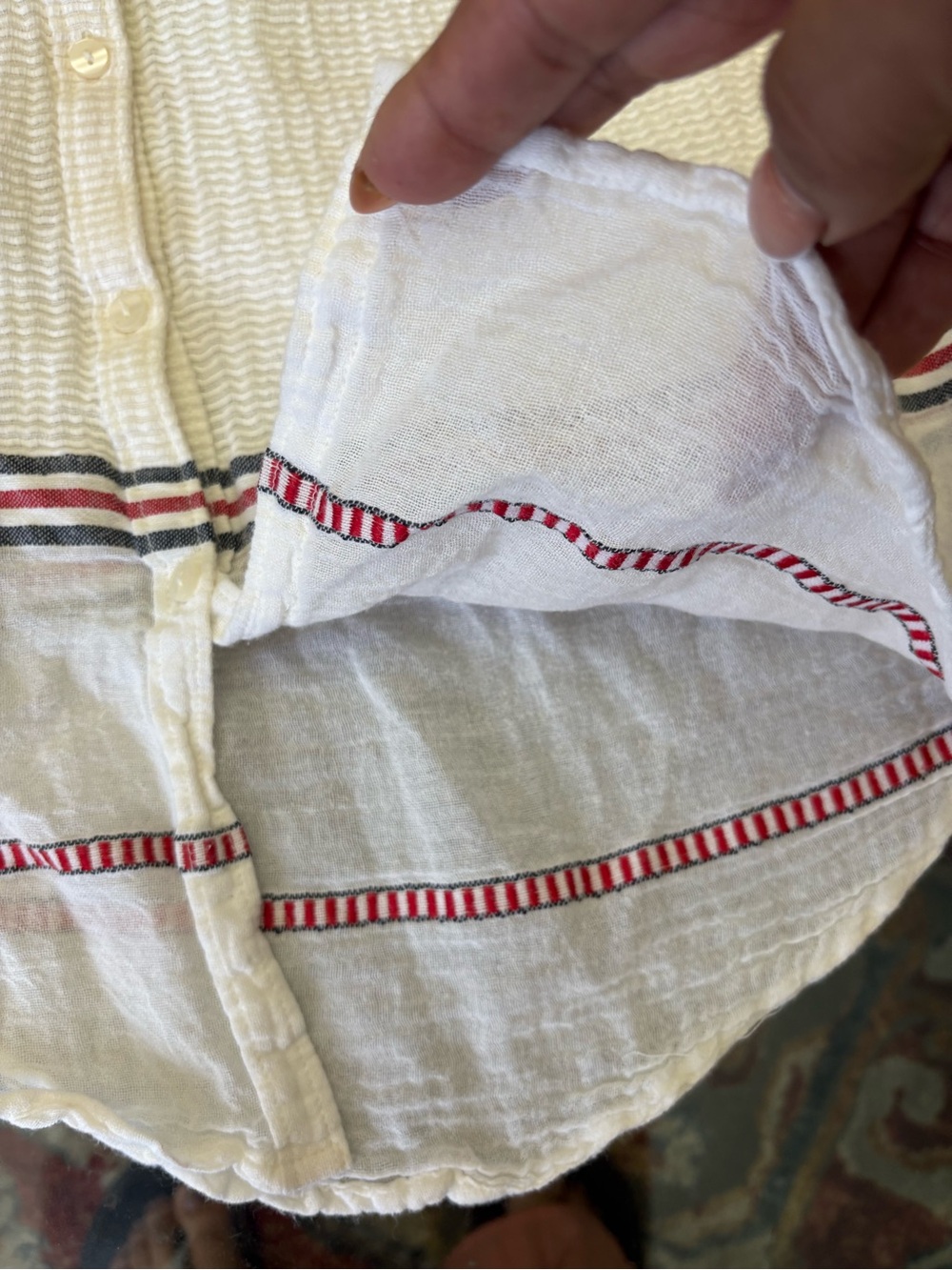 Lucky Brand White Sleeveless Button Front Blouse with Red & Black Stripes - Picture 3 of 7